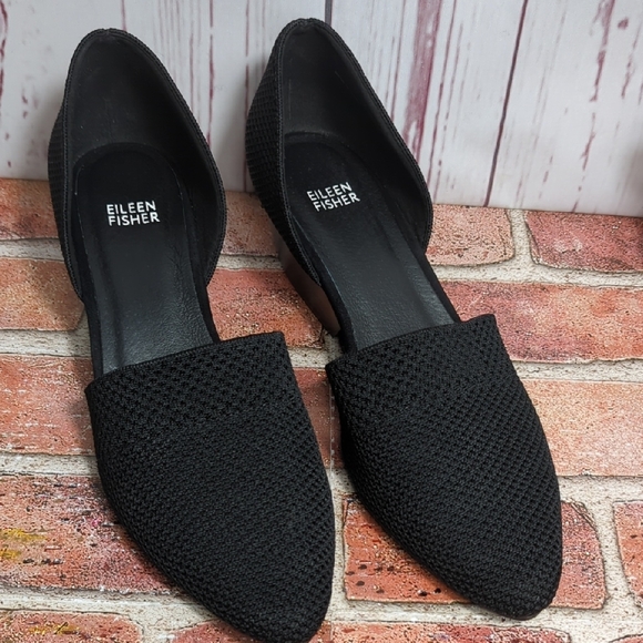 Eileen Fisher Black Hallo Knit D'Orsay Pumps Almond Toe 10 Minimal Quiet Luxury - Picture 16 of 16